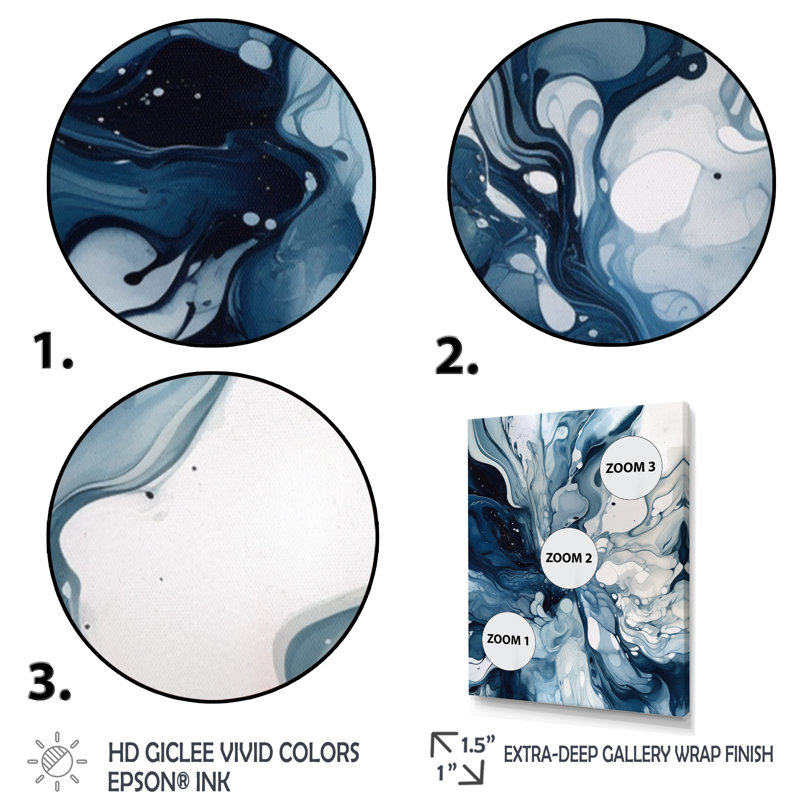 «Blue Grey Ethereal Elixir I», art mural abstrait, H 32 po x l 24 po, Doré, Cadre photo unique
