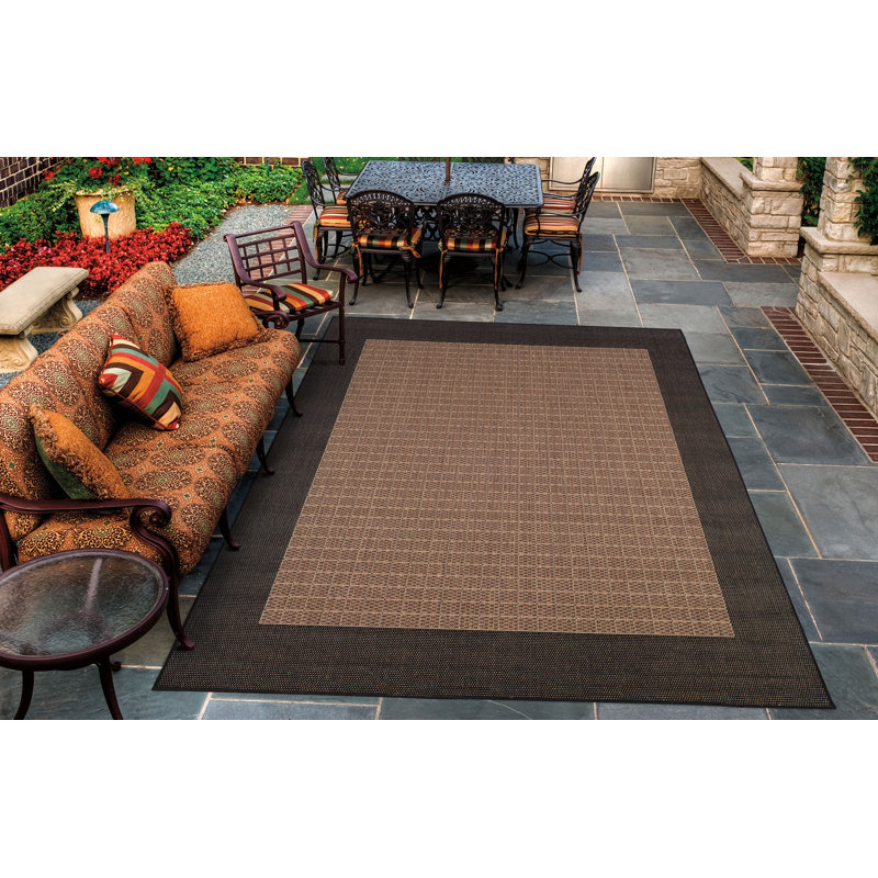 Sania Flatweave Cocoa Black Indoor Outdoor Area Rug, Rectangle 5'3" x 7'6"
