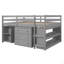 Lit mezzanine double bas avec cabinet, tablettes et bureau portatif à roulettes, lit multifonctionnel-1909535679