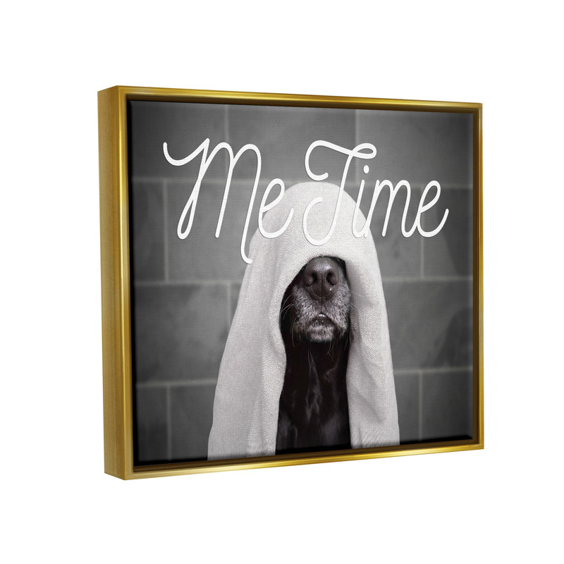 Me Time Pet Dog Bathroom Portrait Metallic Gold Framed Floating Canvas Wall Art by Adobe Stock, 31" H x 25" W