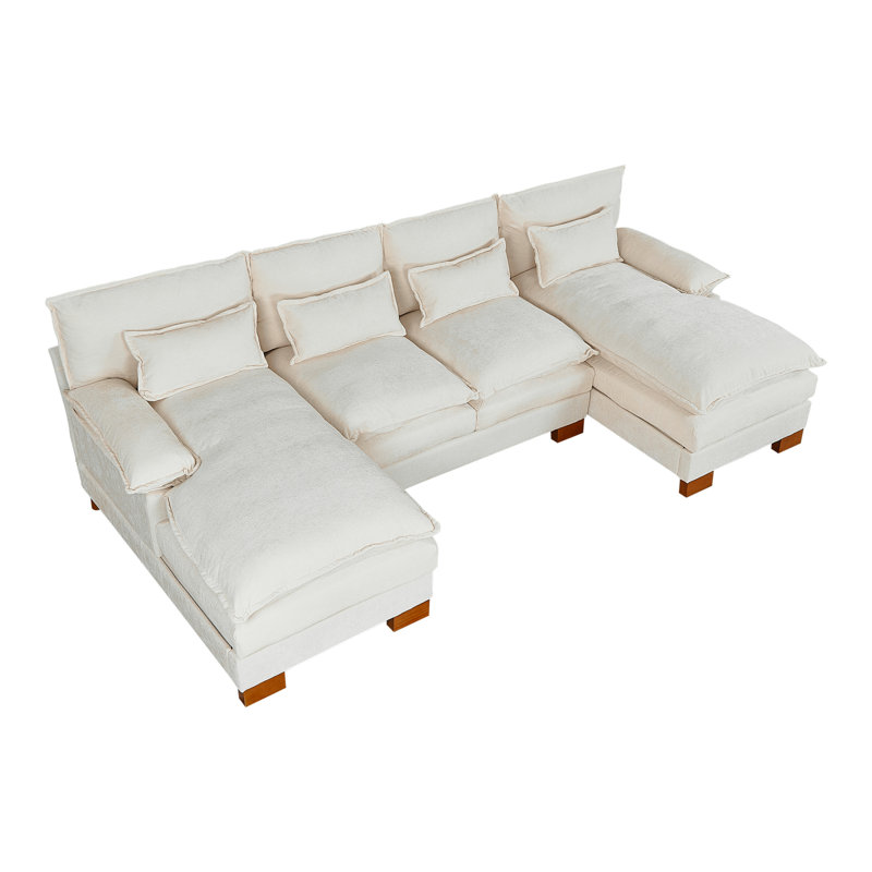 Combinaison de méridienne double en chenille beige - tissu en polyuréthane, capacité de 500 lb, pieds en bois massif avec support central, pieds de quincaillerie, housse à installation rapide, quincaillerie antirouille, installation