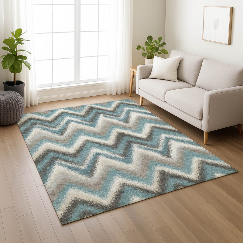 Machine Washable Indoor/Outdoor Chantille ACN2596 Geometric Rug, Teal, 5' x 7'6"