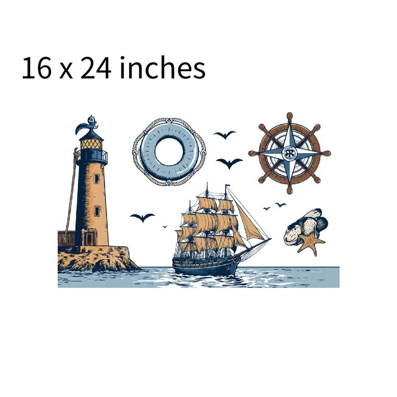 Nautical Lighthouse And Anchor Bath Rug For Bathroom, 16L X 24W