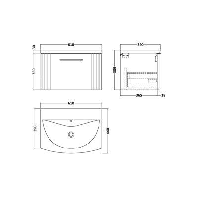 Deco 610 mm Single Vanity with Integrated Basin