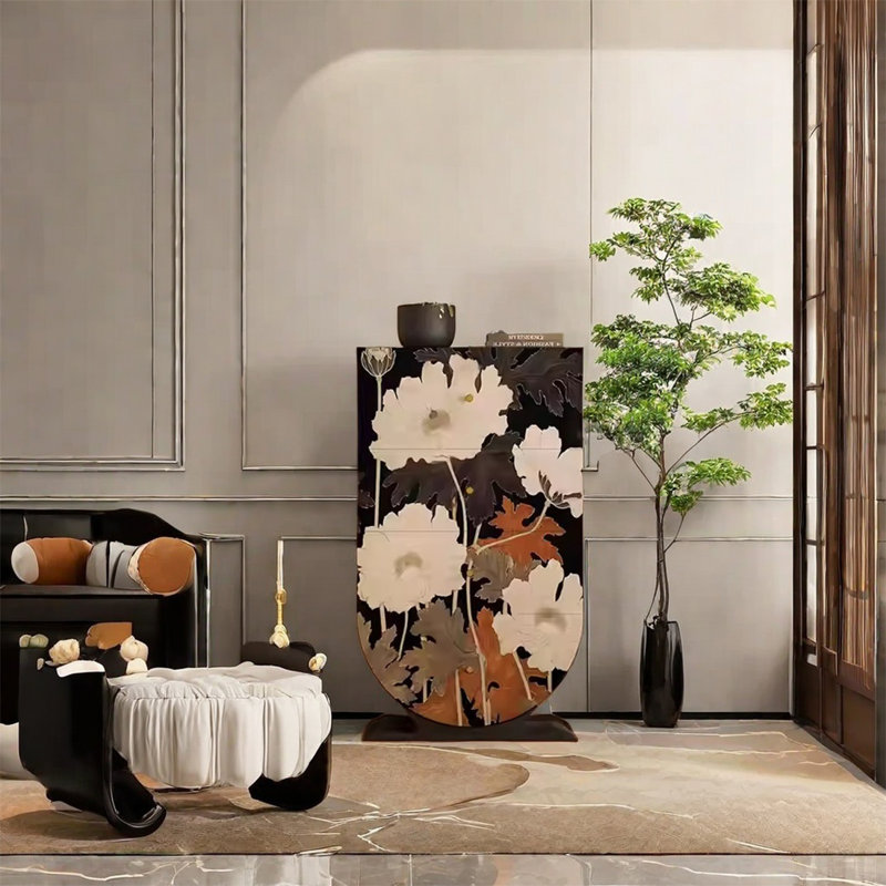Stylish Walnut Frame Storage Cabinet with Handles