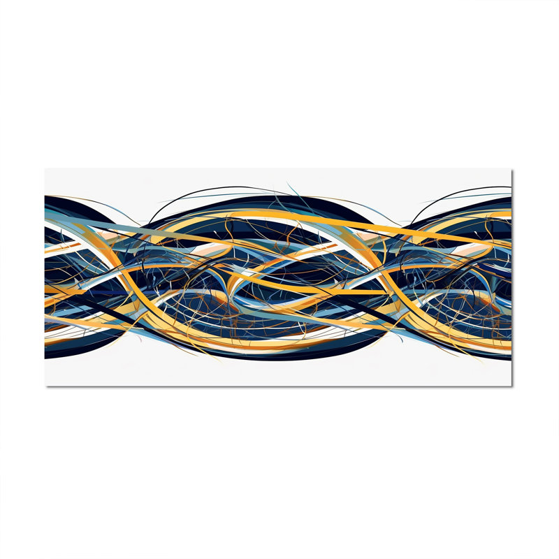 Helix expression abstraite jaune et bleu, Toile tendue, H 28 po x l 60 po x P 1,5 po
