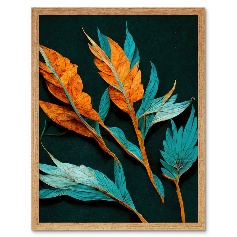 Modern Detailed Bright Dried Leaves - Print, Light Brown Framed Paper, 25.9cm H x 20.6cm W