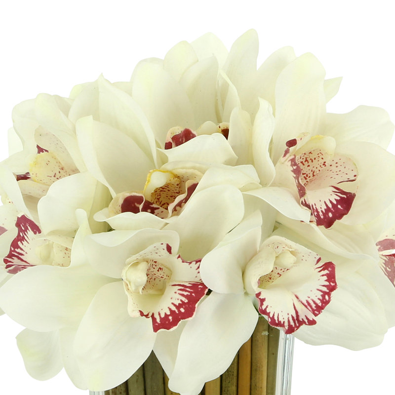 Orchids Arranged in Bamboo-Filled Glass Vase, White