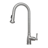 Whitehaus Collection Stainless Steel Single Lever Gooseneck Kitchen Faucet with Pull-down Spray Head