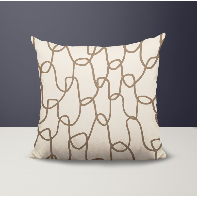 Oreiller carré réversible intérieur / extérieur Fina, H 15 po x l 15 po, Beige / noir / blanc cassé abstrait