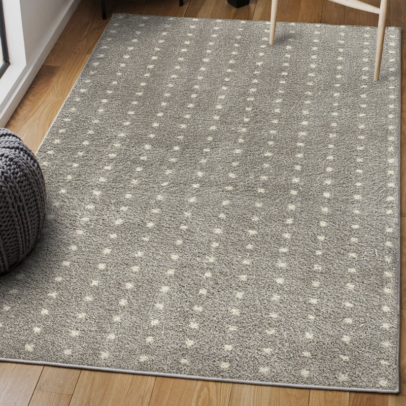 Tapis à poils longs gris / ivoire à motif géométrique moderne Kabira, Rectangle 7 pi 9 po x 10 pi