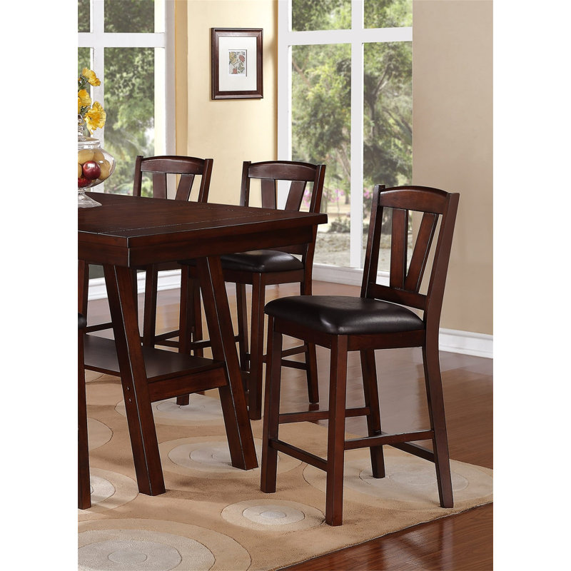 Walnut Finish Counter Height Dining Table with 6 High Chairs