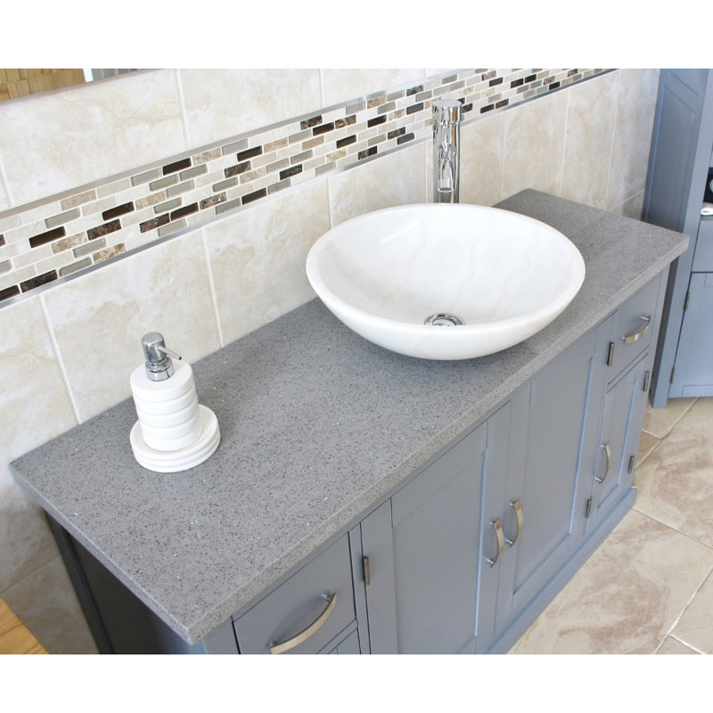 Santorini 1230 mm Freestanding Single Vanity with Vessel Stone Basin, Grey, White