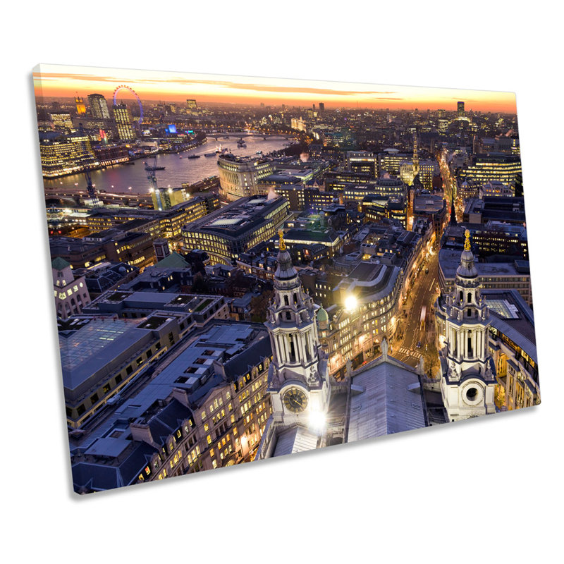 London City Sunset Aerial - Wrapped Canvas Print, 91.4cm H x 137.2cm W x 4cm D