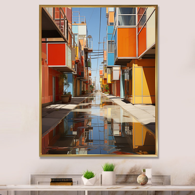 " Urban Kaleidoscope I ", 32" H x 24" W x 1" D, Gold Floater Framed