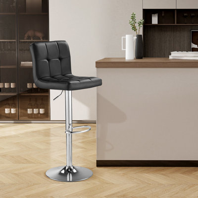 Swivel Adjustable Bar Stools, Thickened Seat Cushion Bar Stool with Backrest, Counter Height PU Leather Bar Chairs for Kitchen Island, Dining Room, Bl by Latitude Run
