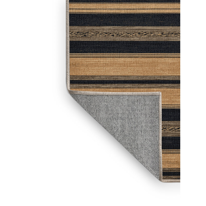  Tapis gris foncé lavable à rayures Dune, Rond 5 pi