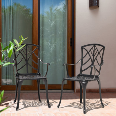 Witherbee Outdoor Patio Chair of 2 Bistro and Dining Chairs, Cast Aluminum Frame, for Garden, Black with Gold-painted Edge