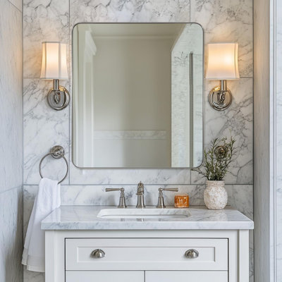  Miroir de salle de bain moderne et arrondi | Cadre en acier inoxydable
