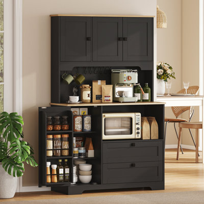 64" Kitchen Pantry Cabinet, Kitchen Hutch with 3 Cabinets, 2 Drawers