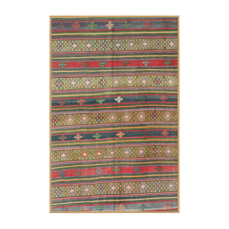 Tapis de zone brun/vert contemporain, Rectangle 4 pi x 6 pi