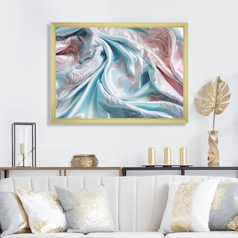 Rose bleu, couleurs dansantes IV, Toile encadrée dorée avec coins fermés, H 34 po x l 44 po x P 1,5 po