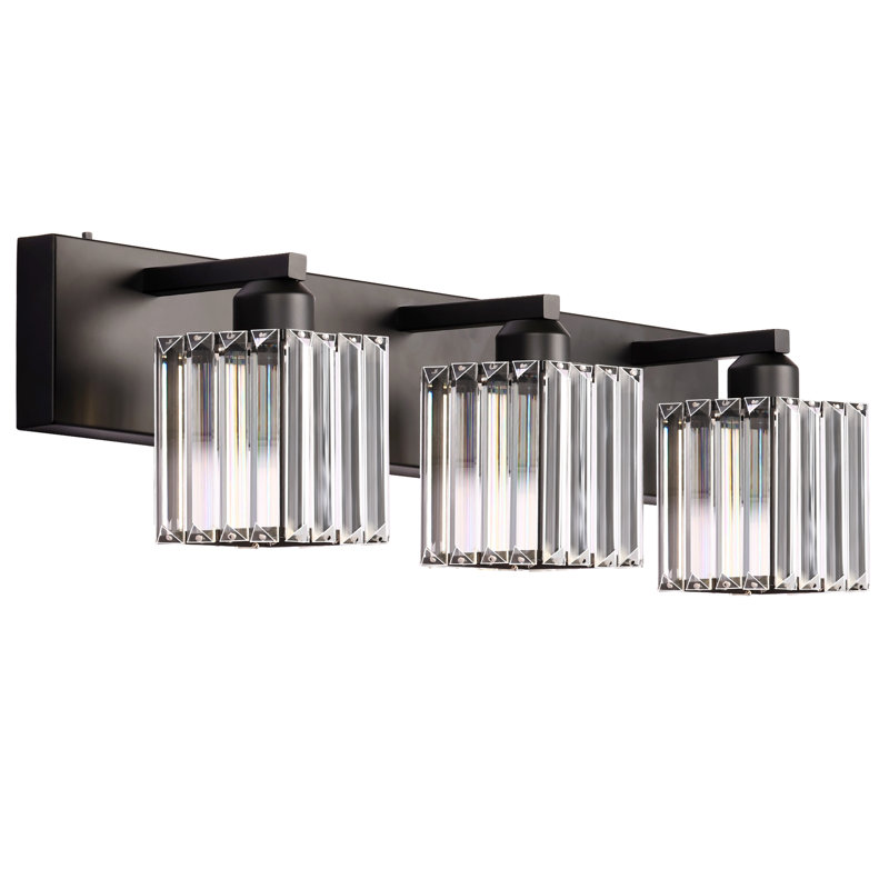 3-Light Dimmable LED Vanity Light With Crystal Accent, Matte Black