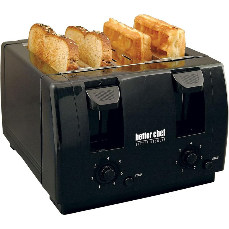Better Chef 4-slice Dual Control Toaster – Black, Adjustable Browning & Toast Settings