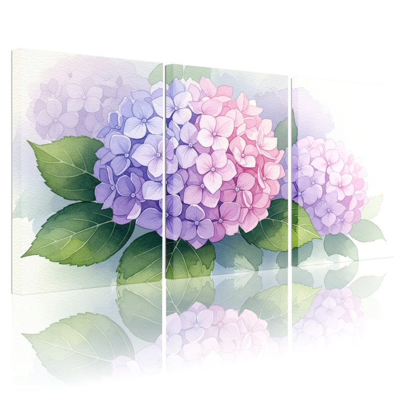 Hydrangea, impression sur toile à motif floral sur toile, ensemble de 3, H 24 po x l 48 po