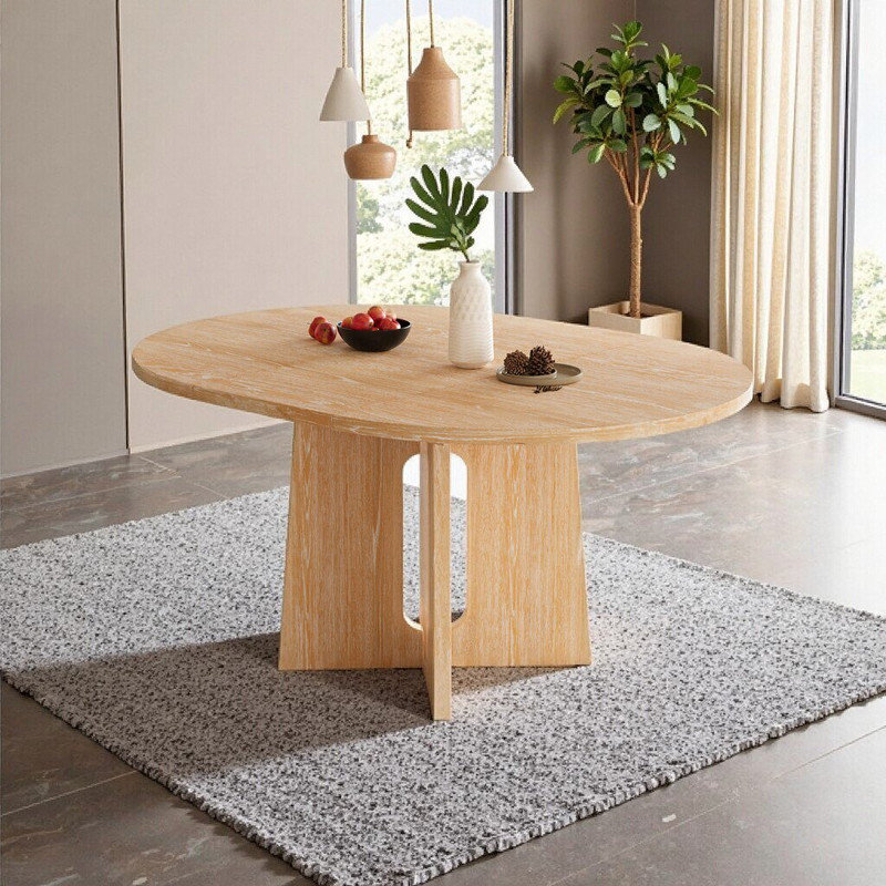 Solid Wood Round Dining Table With Extendable Top For Home Dining, Natural