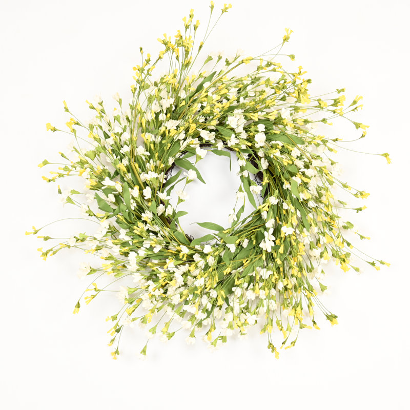 Couronne de porte 24 po avec fleurs artificielles, Vert/rose