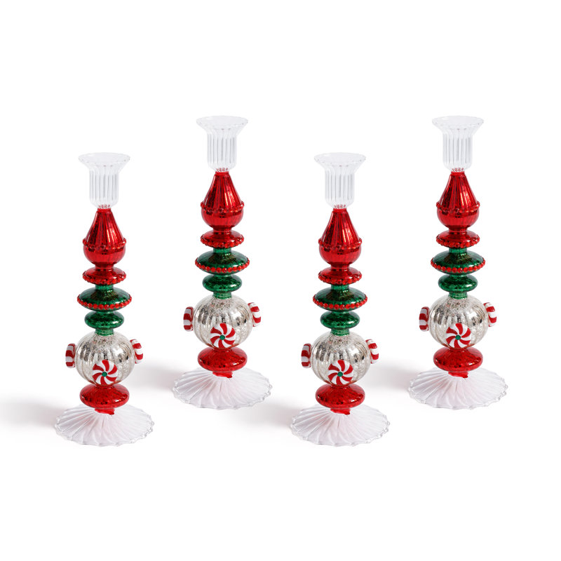 Porte-bougies Holiday en verre Mercury, ensemble de 4, H 10,25 po x l 3,5 po x P 3,5 po
