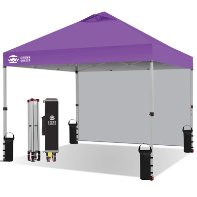 10 Ft. W x 10 Ft. D Steel Pop-Up Canopy Beach Tent with 1 Side Wall