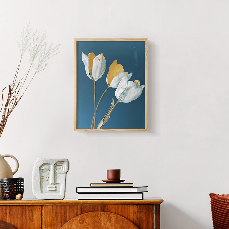 FLORAL Series CL - reproduction encadrée de qualité supérieure - prête à être accrochée - aucun clou requis, Noir