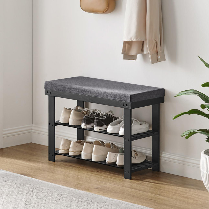 Banc de rangement pour 6 paires de chaussures, Noir/gris