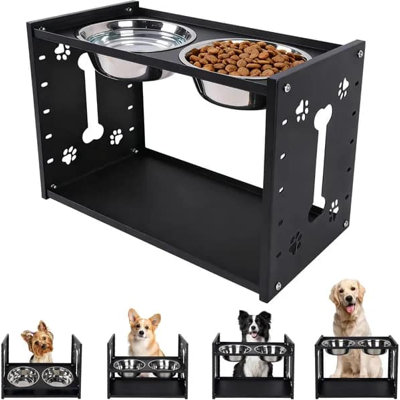All-Metal Elevated Dog Bowls, Heavy Duty Cold-Rolled Steel Frame, 6-Height Adjustable Raised Feeder Stand with 2 Stainless Steel Bowls, Anti-Slip Rubber Feet for All Breeds (2.5"-12.2")