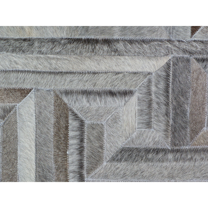 Natural Hide Cowhide Geometric Area Rug in Gray, Rectangle 8' x 11'
