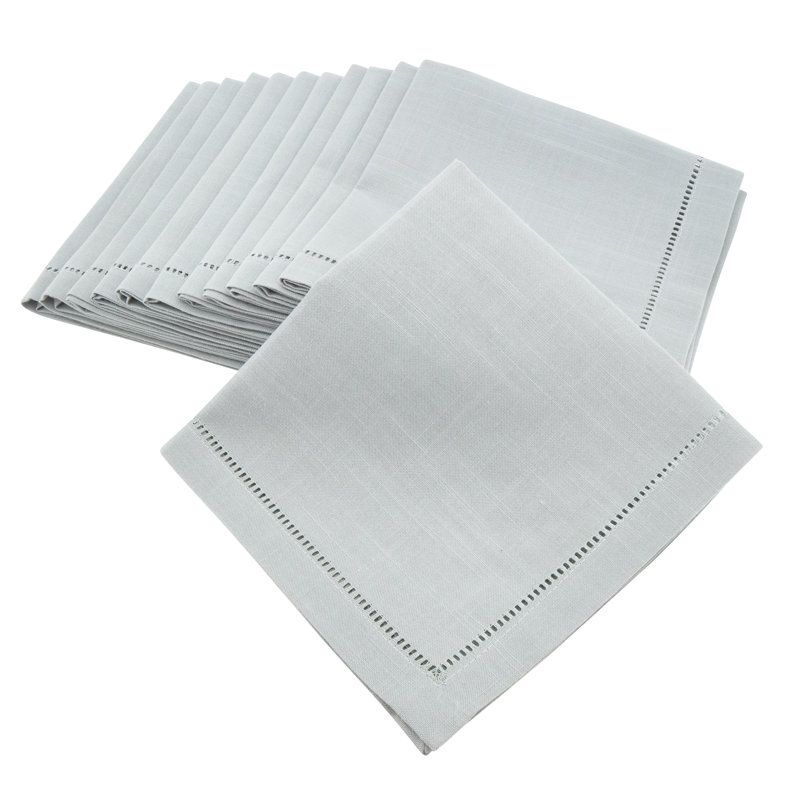 Kelton Hemstitched Border 12 Piece Napkin Set, Gray, 22" W x 22" D