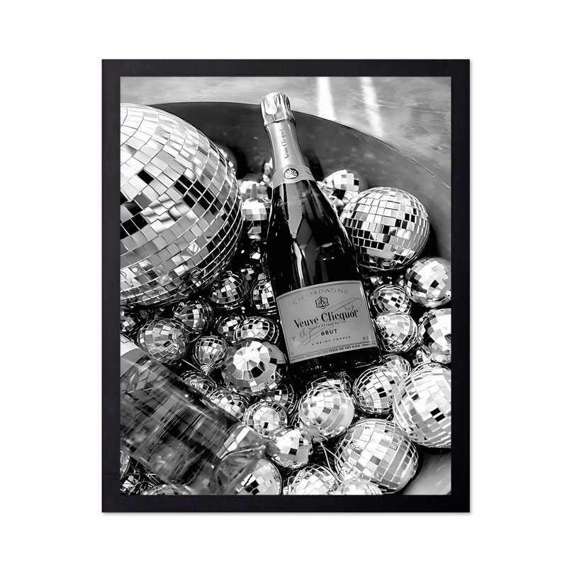 Champagne et boules disco, Black Framed, Poster, 11"H x 14"W