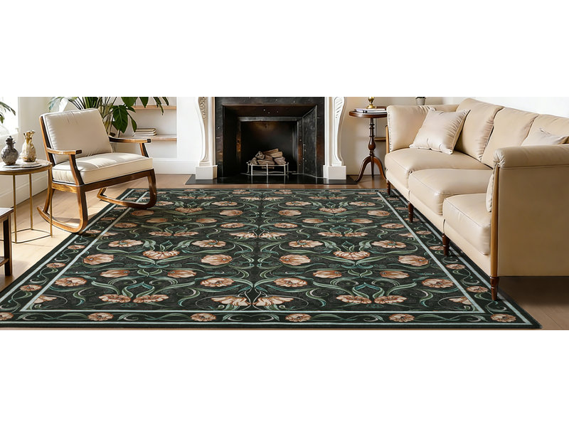 Area Rug, Floral Washable Rugs, Modern Style, Non-Slip Low-Pile Soft Floor Carpet for Bedroom, Living Room, Dining Room