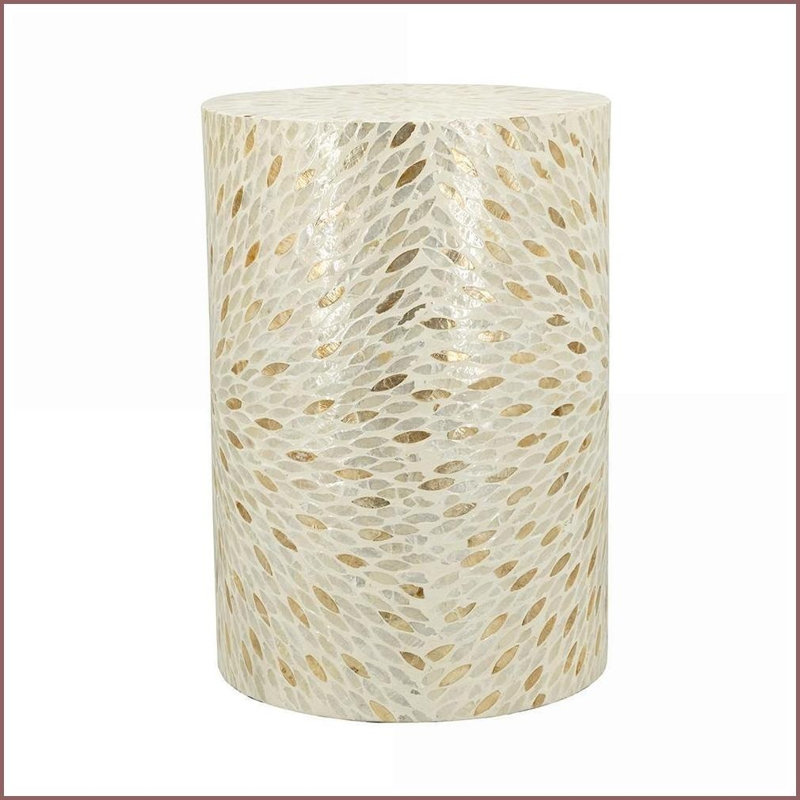 Tabouret décoratif à motif de coquillages Capiz Starburst | Or / blanc | Panneau de fibres à densité moyenne