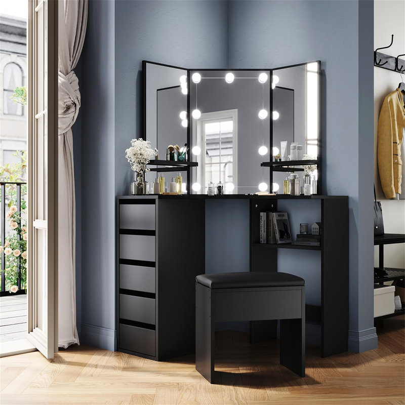 Burgwell Dressing Table with Mirror, Black