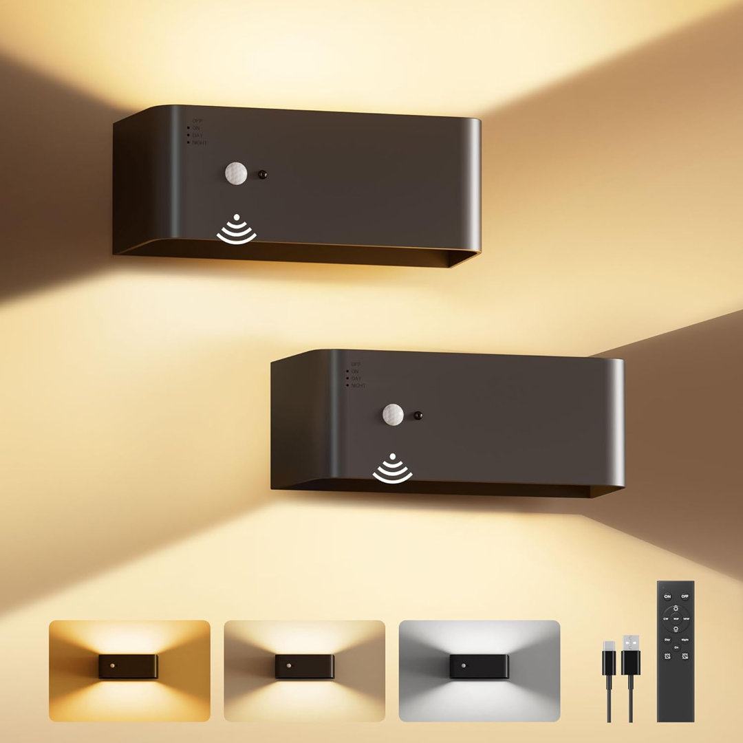Motion Sensor Wall Sconces Indoor with Remote Control Rechargeable 8000mAh Battery Operated Wall Lights Up and Down Wireless LED Wall Lamps Set of Two