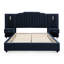 Grand lit plateforme tapissier avec tête de lit, conception en velours à rayures verticales et table de chevet, structure unie, bleu foncé-488391801-488391807