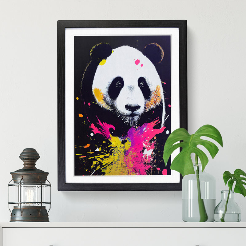 Panda Splatter Vol.2 - Single Picture Frame Painting, 64cm H x 46cm W x 2cm D, Black