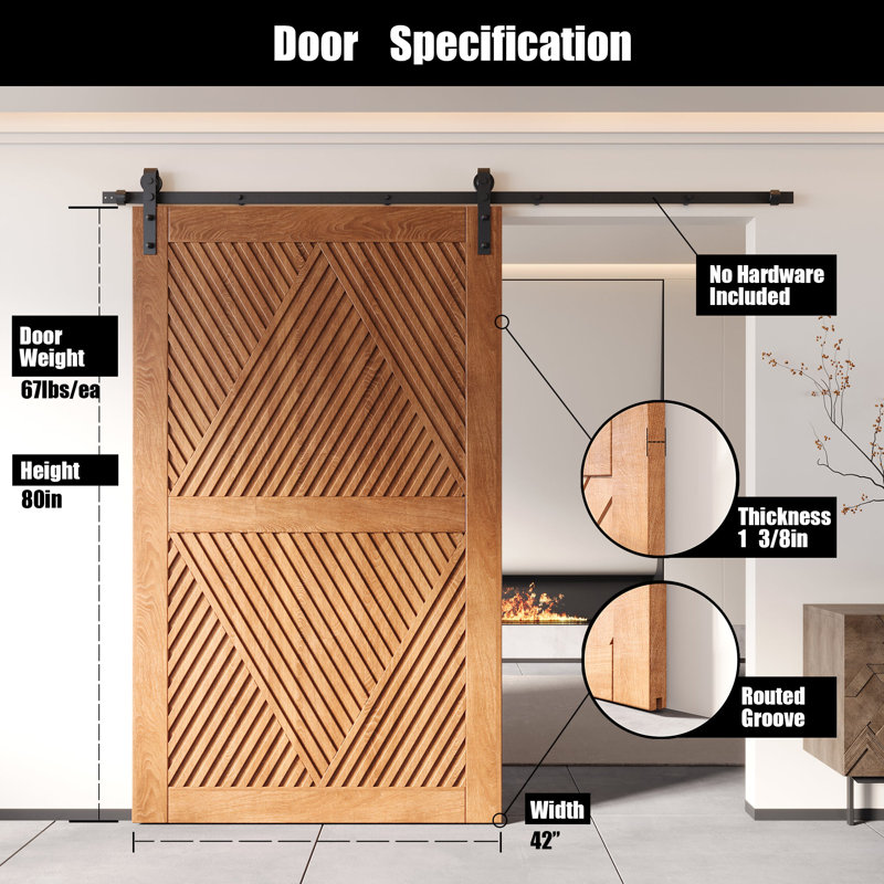 Porte de grange en bois de pin de 80 po de haut American Design Homacer, 42 po x 80 po