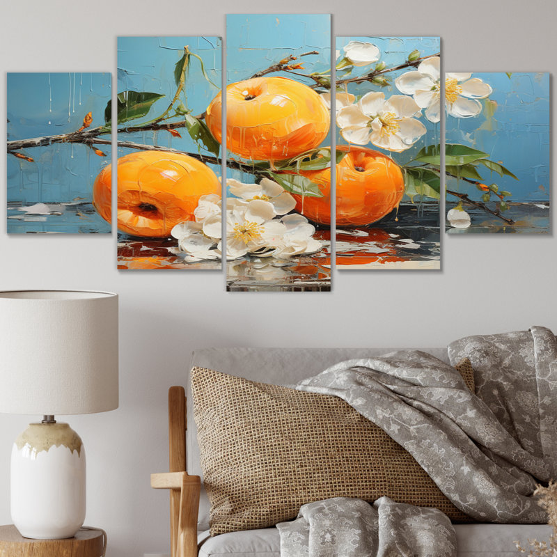 Fruit Orange Persimmon I - Farmhouse Canvas Art Print - 5 Panels