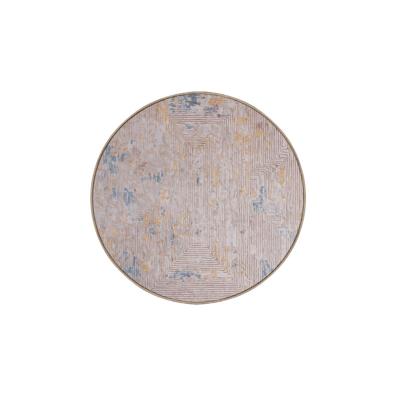 Tapis beige soyeux et moelleux, Rond 7 pi