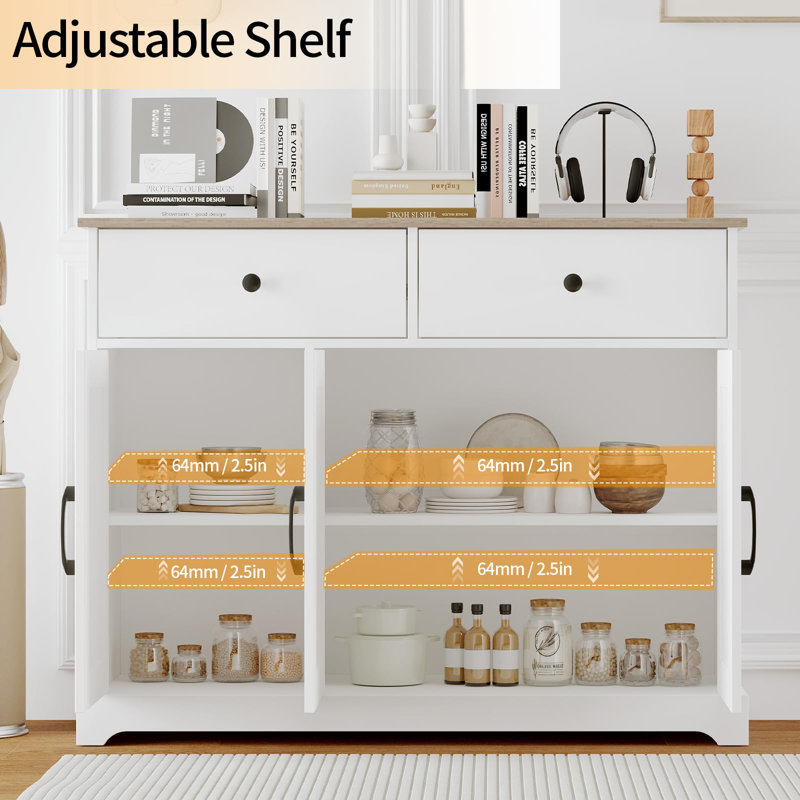 Buffet 42,5 "avec tablette réglable, tiroirs et portes de grange