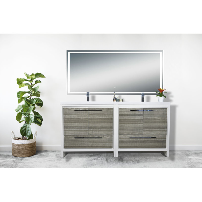 Meuble-lavabo double 71 po Drason, Gris brillant haute cendre